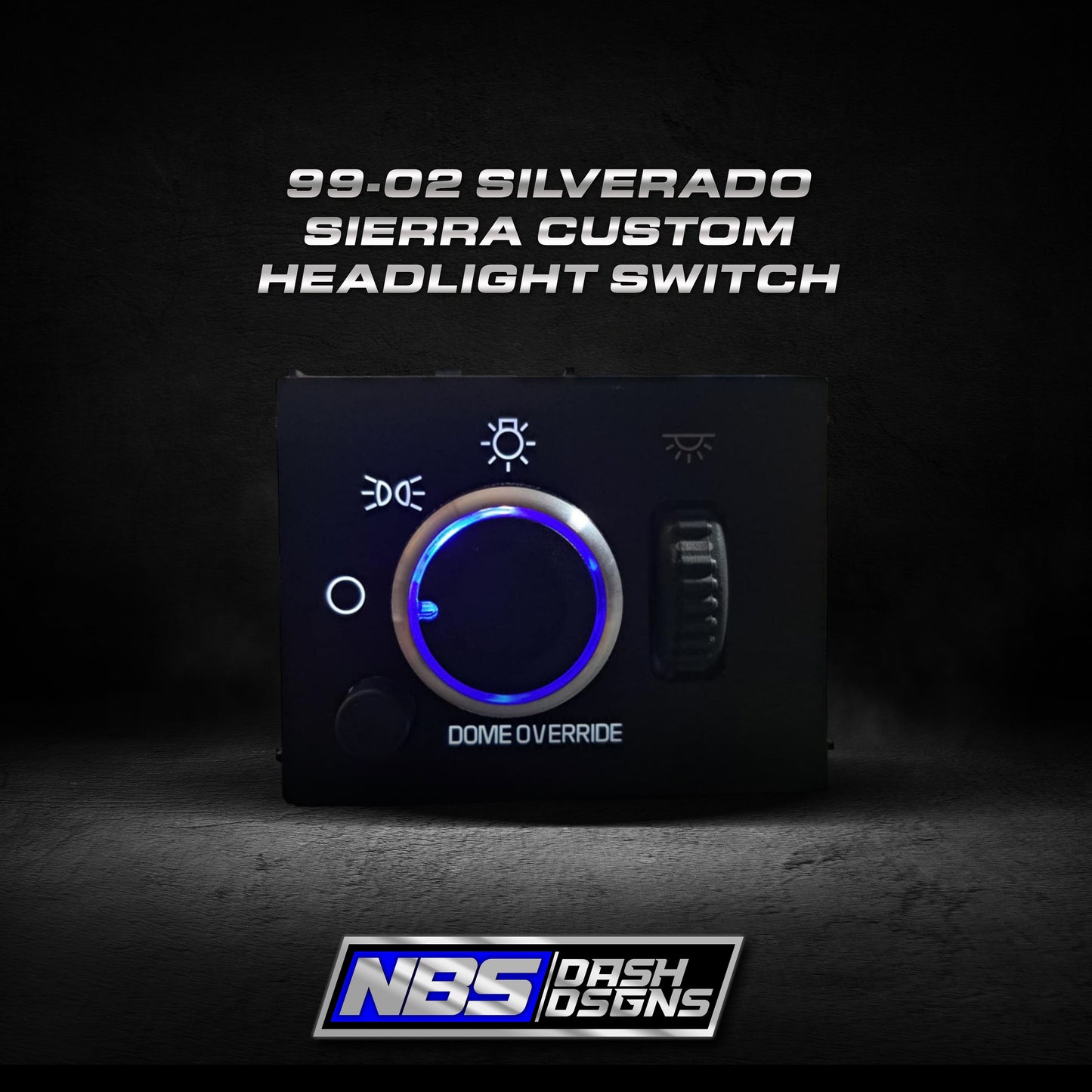 99-02 Silverado Sierra Custom Headlight Switch (White Led & Chrome Blue Led Knob)