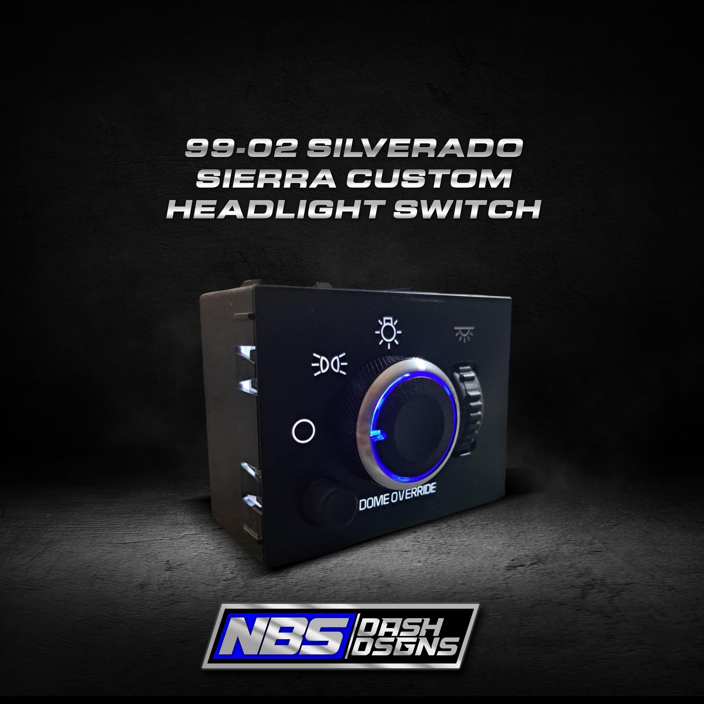 99-02 Silverado Sierra Custom Headlight Switch (White Led & Chrome Blue Led Knob)