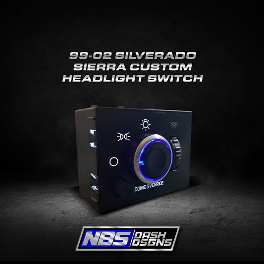 99-02 Silverado Sierra Custom Headlight Switch (White Led & Chrome Blue Led Knob)
