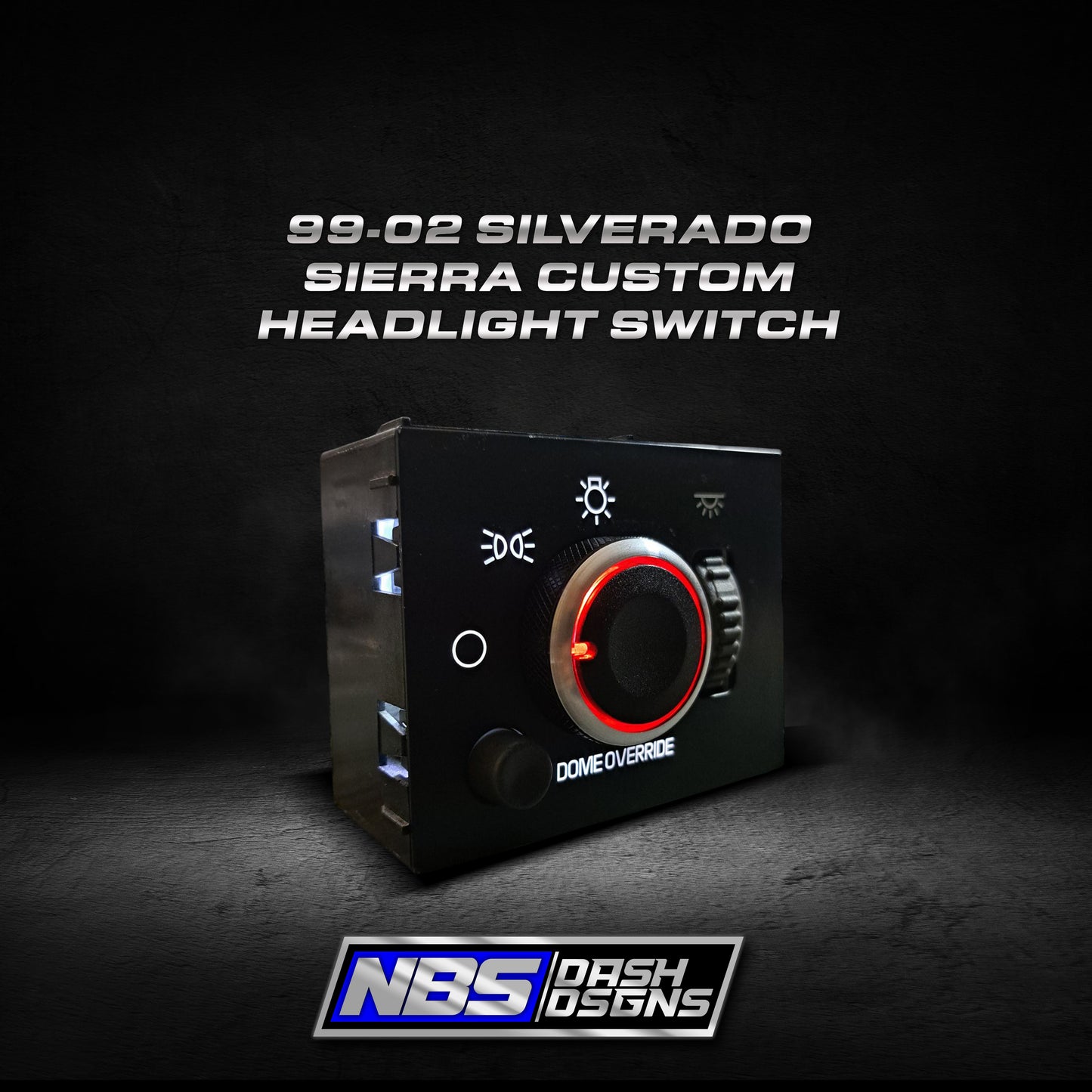 99-02 Silverado Sierra Custom Headlight Switch (White Led & Chrome Red Led Knob)