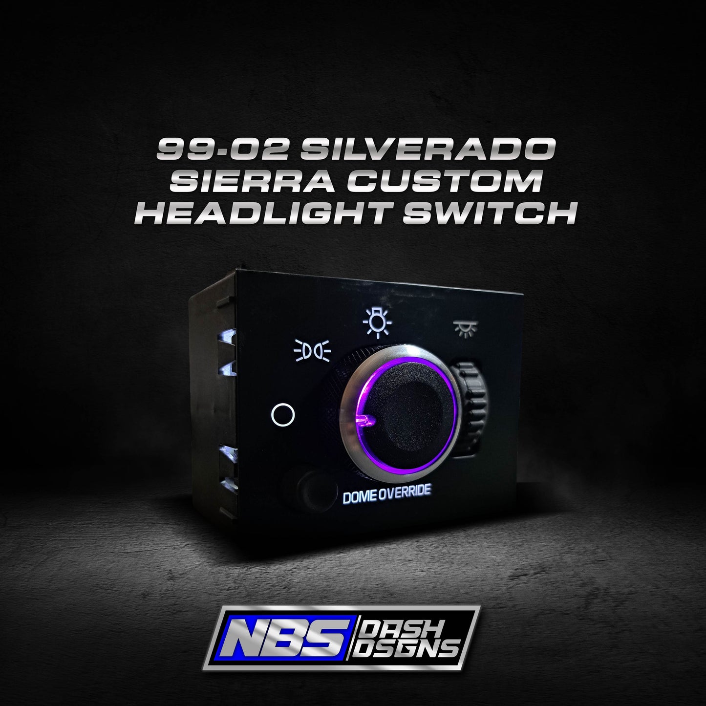 1999-2002 Silverado Sierra Custom Headlight Switch (White Led & Chrome Purple Led Knob)