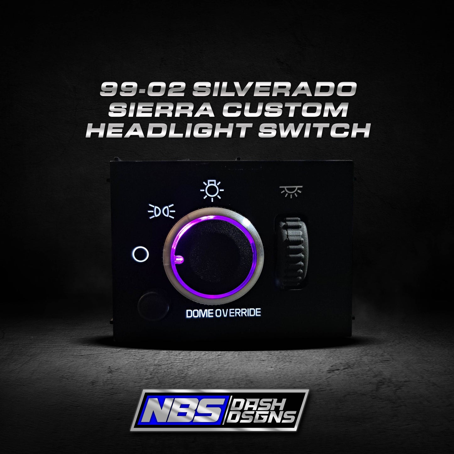 1999-2002 Silverado Sierra Custom Headlight Switch (White Led & Chrome Purple Led Knob)