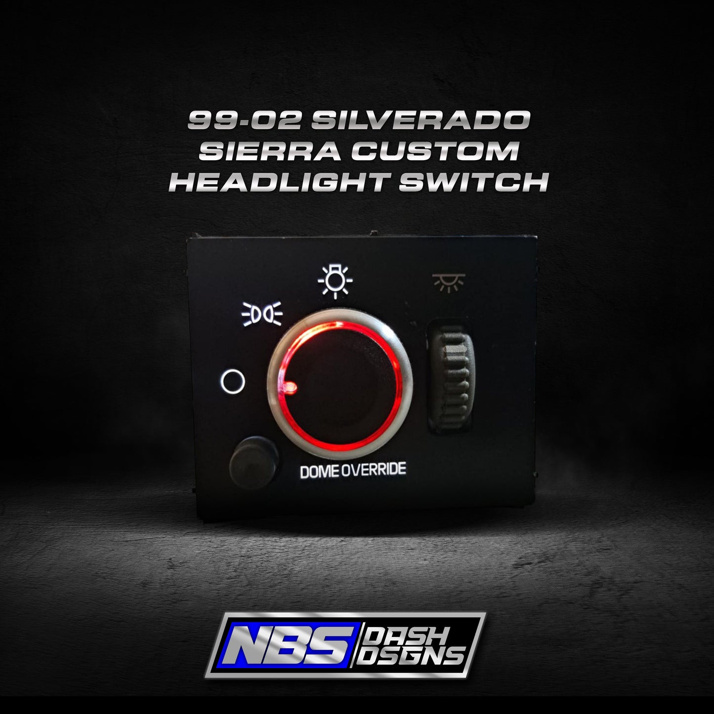 99-02 Silverado Sierra Custom Headlight Switch (White Led & Chrome Red Led Knob)